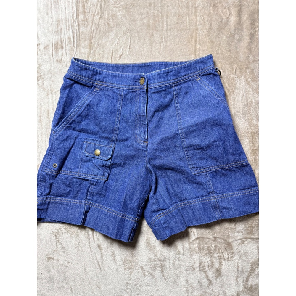 Jones New York Sport Women Blue Denim Utility Cargo Shorts Size 4 High Rise